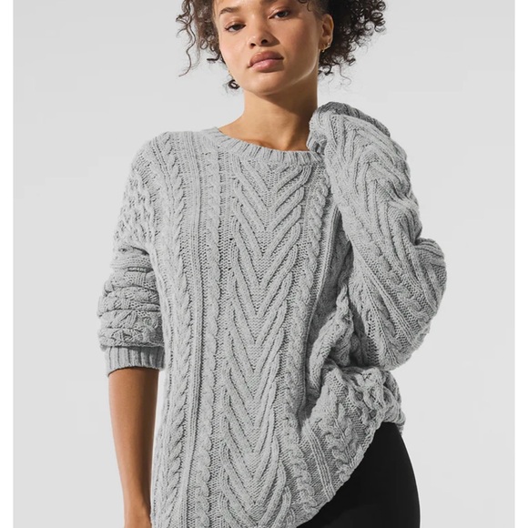 ALO Yoga Light Gray Cable Knit Sweater - Picture 1 of 7